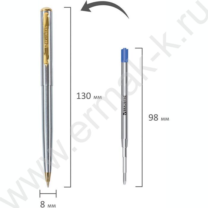Ручка шар синяя, 0,5мм "Maestro" /корпус серебристый с золотистым | Фото 8