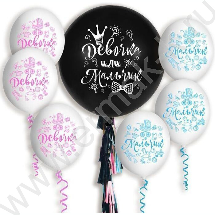 Набор шаров  7 шаров с рис 2ст. Девочка? или Мальчик? Гендер Пати 1шт36" 6шт12" | Фото 1