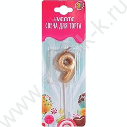 Свеча -цифра "9" тортовые Воздушный шарик, золотистая 4,2*3*1,4см /блистер | Фото 1