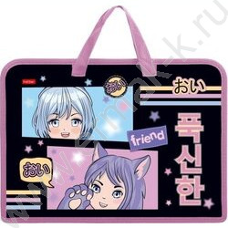 Папка д/тетрадей А4 пластик на молнии 1 отд.с ручками "АНИМЕ" | Фото 1