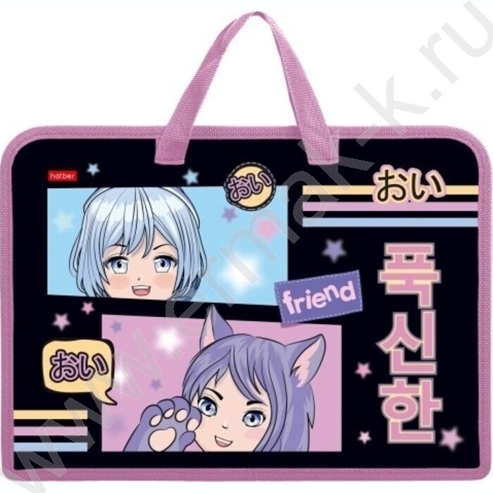 Папка д/тетрадей А4 пластик на молнии 1 отд.с ручками "АНИМЕ" | Фото 1