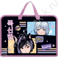 Папка д/тетрадей А4 пластик на молнии 1 отд.с ручками "АНИМЕ" | Фото 2