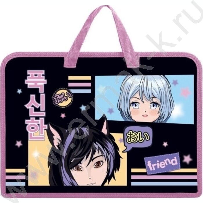 Папка д/тетрадей А4 пластик на молнии 1 отд.с ручками "АНИМЕ" | Фото 2