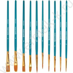 Кисть набор 10шт синие /синтетика - Круглые; Овальные; Плоские; Лайнеры/ блистер,европодвес | Фото 2