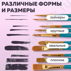 Кисть набор 10шт синие /синтетика - Круглые; Овальные; Плоские; Лайнеры/ блистер,европодвес | Фото 8