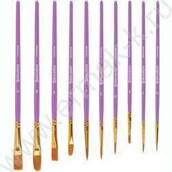 Кисть набор 10шт фиолетовые /синтетика - Круглые; Овальные; Плоские; Лайнеры/ блистер,европодвес | Фото 2