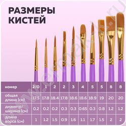 Кисть набор 10шт фиолетовые /синтетика - Круглые; Овальные; Плоские; Лайнеры/ блистер,европодвес | Фото 8