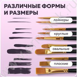 Кисть набор 10шт черные /синтетика - Круглые; Овальные; Плоские; Лайнеры/ блистер,европодвес | Фото 8