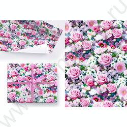 Бумага упаковочная глянцевая 100см*70см Цветы Лиловые розы/80гр/м2 | Фото 1