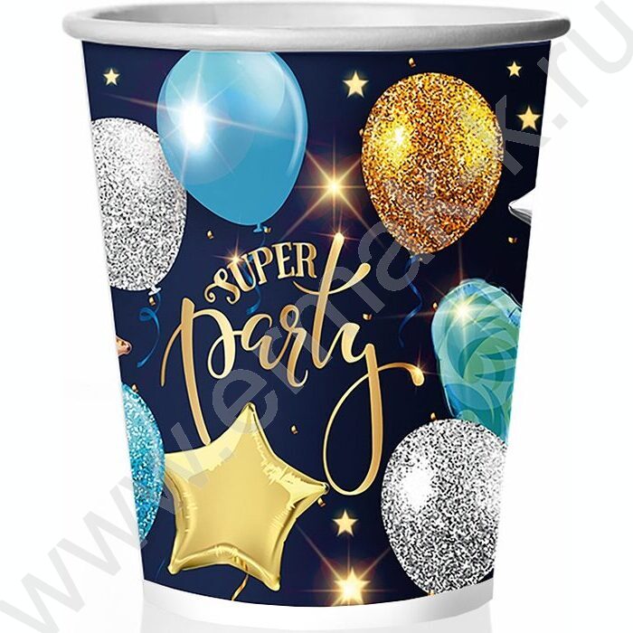 Стаканы бумажные 250мл/10шт Супер пати голубой | Фото 1