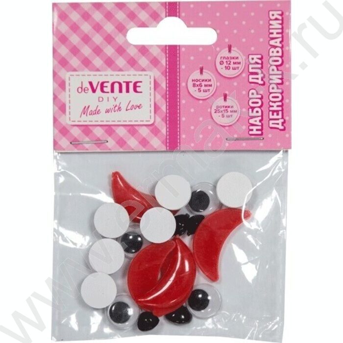 Набор для декорирования "Глазки. Носики. Ротики" 20шт глазки 12мм, носики 8*6мм, ротики 25*15мм | Фото 1