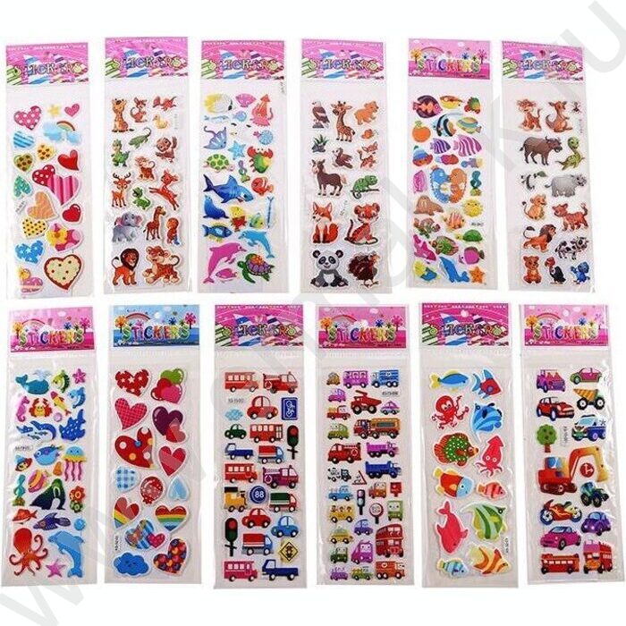 Наклейки декоративные 17*7 см 3D 12 дизайнов ОПП-упаковка | Фото 2