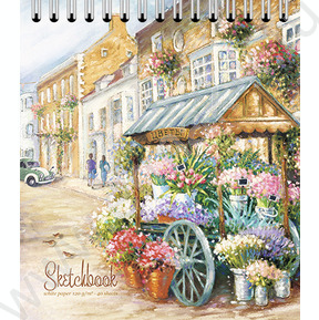 Скетчбук  40л А5 спираль "Улица цветочная" /фольга-УФ Твин лак/ бумага офсет 120 г/кв.м