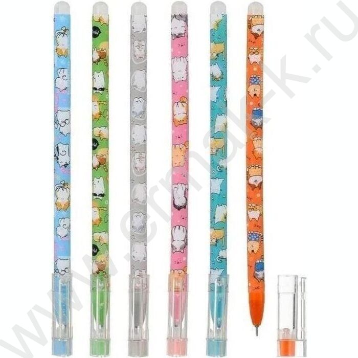 Ручка гелевая со стираемыми чернилами синяя 0,5мм Кошки/яркий, цветной корпус с рисунком /ассорт | Фото 1