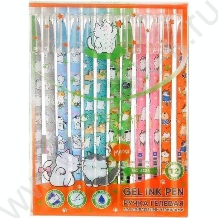 Ручка гелевая со стираемыми чернилами синяя 0,5мм Кошки/яркий, цветной корпус с рисунком /ассорт | Фото 2