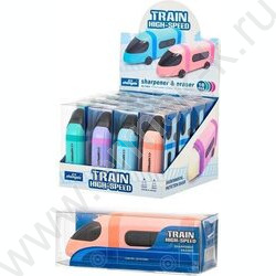 Точилка 2отв. пластик/с контейнером+ластик/ Автобус цветной корпус /ассорти/, выполнен в форме а | Фото 2