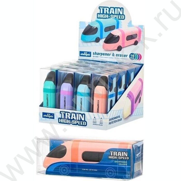 Точилка 2отв. пластик/с контейнером+ластик/ Автобус цветной корпус /ассорти/, выполнен в форме а | Фото 2