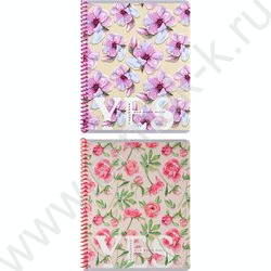 Тетрадь  48л клетка/спираль "Цветочный орнамент-8" /софт-тач/ ассорти | Фото 1