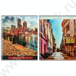 Тетрадь  80л клетка/спираль/двойная "Мегаполисы у воды" ассорти | Фото 1