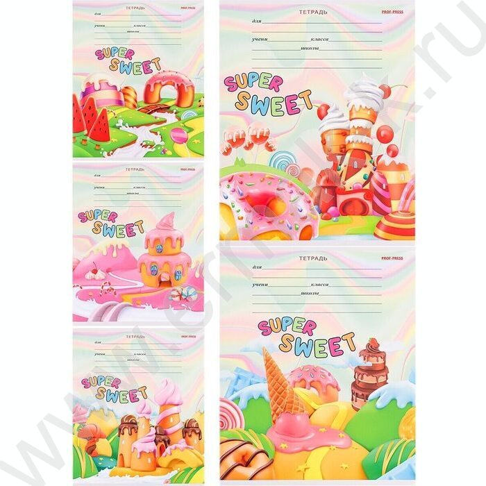 Тетрадь  12л клетка "Сладкая страна микс" 5видов | Фото 1
