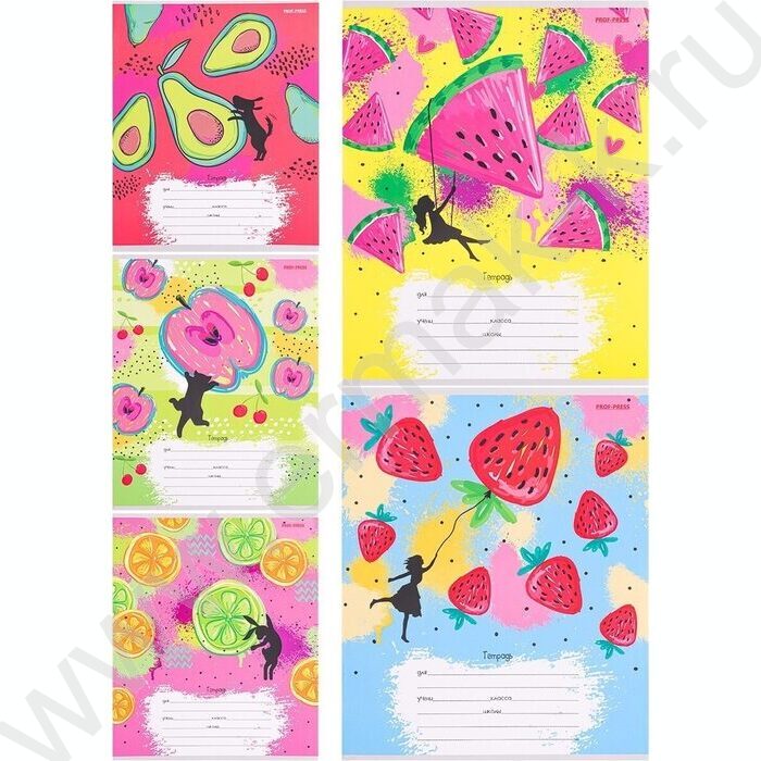 Тетрадь  12л линейка косая "Фруктовые зарисовки" 5видов | Фото 1