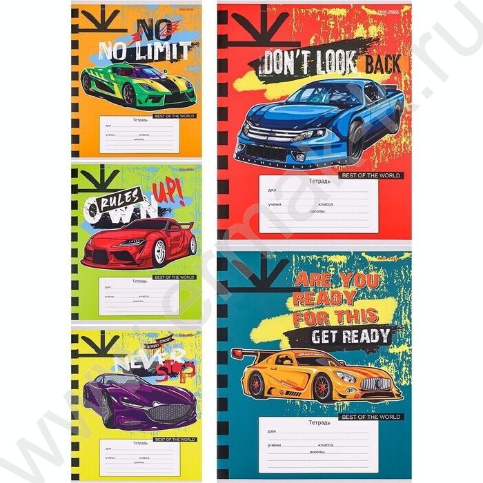 Тетрадь  12л линейка косая "Яркие спорткары" 5видов | Фото 1