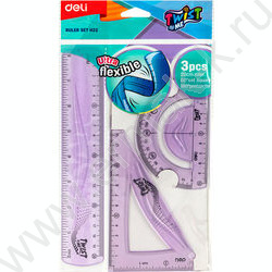 Геометрический набор 3предм пластик /лин.20см., треуг., транспортир /ассорти | Фото 1