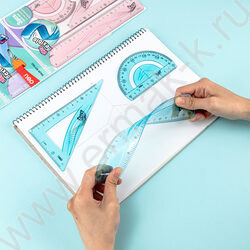 Геометрический набор 3предм пластик /лин.20см., треуг., транспортир /ассорти | Фото 5