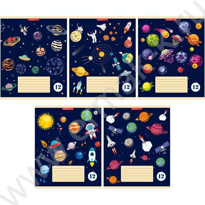 Тетрадь  12л линейка "Яркие планеты" /полн УФ лак/ ассорти | Фото 1