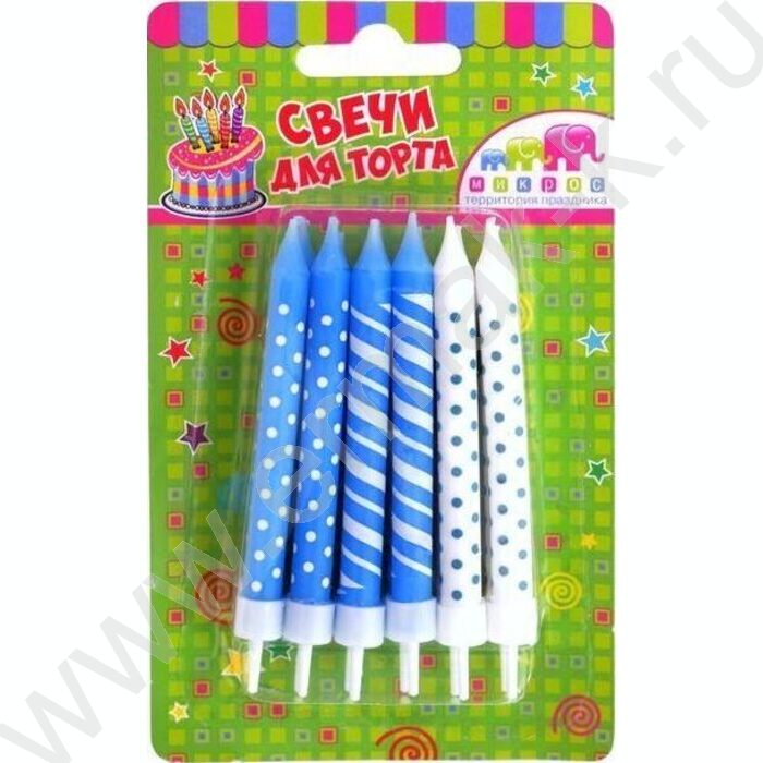 Свечи д/торта "Голубое ассорти" 8 см с держателями 12шт/уп | Фото 2
