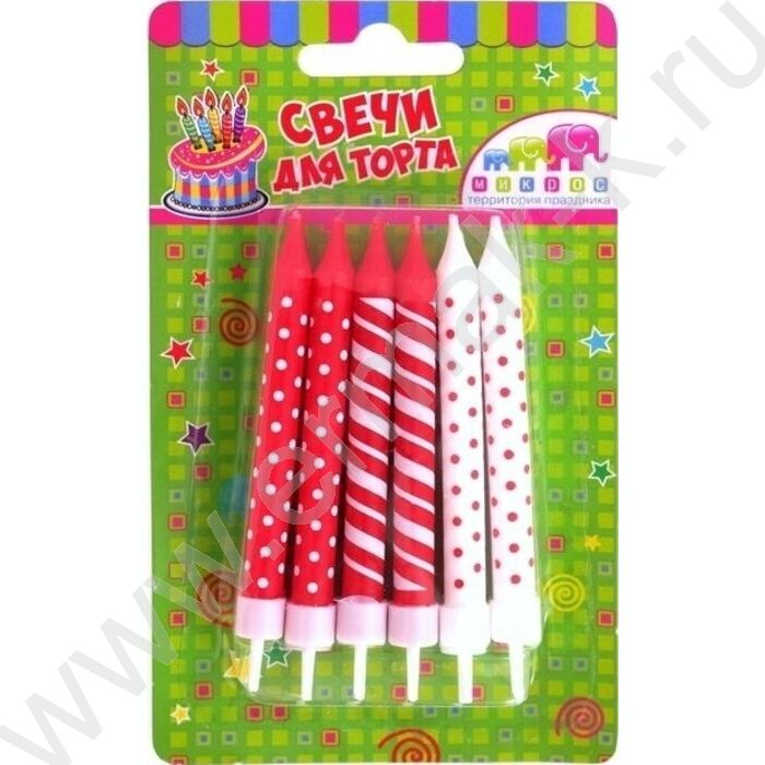 Свечи д/торта "Красное ассорти" 8 см с держателями 12шт/уп | Фото 1