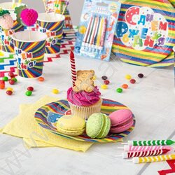 Свечи д/торта "С Днем Рождения" 8 см с держателями  6шт/уп | Фото 3