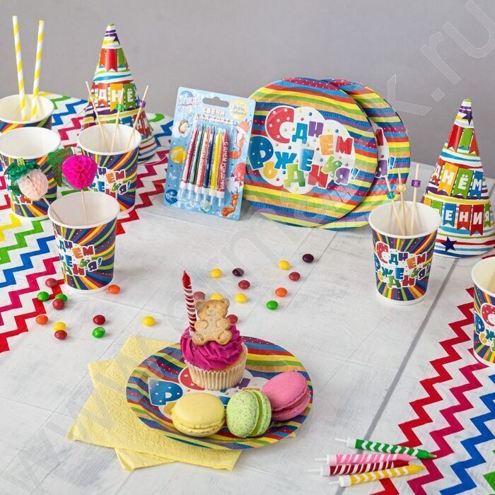 Свечи д/торта "С Днем Рождения" 8 см с держателями  6шт/уп | Фото 5