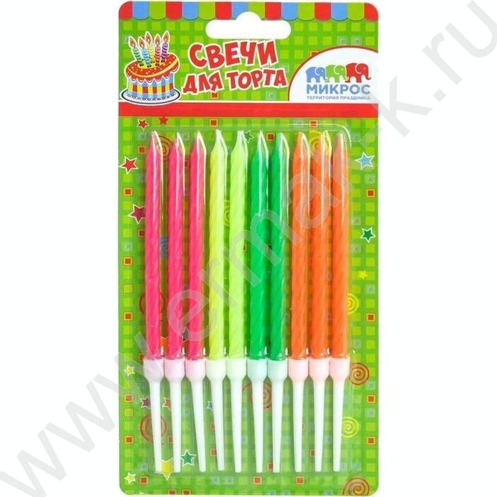 Свечи д/торта "Неон" 10см с держателями 4,8 см  10шт/уп | Фото 1