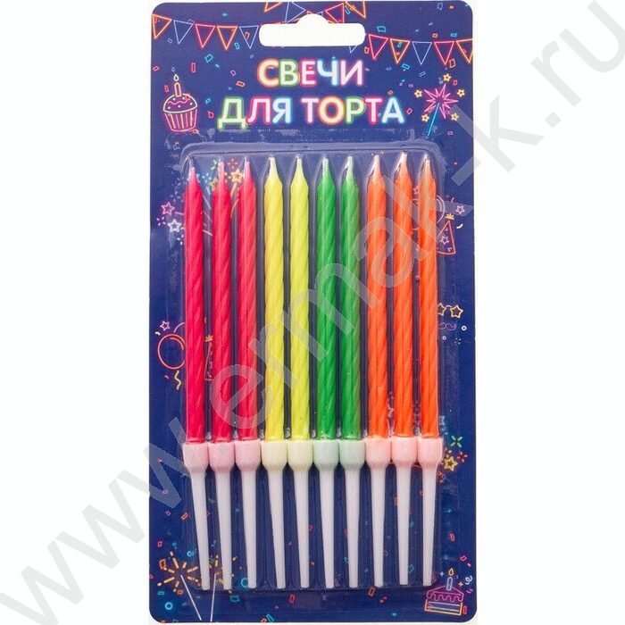 Свечи д/торта "Неон" 10см с держателями 4,8 см  10шт/уп | Фото 2