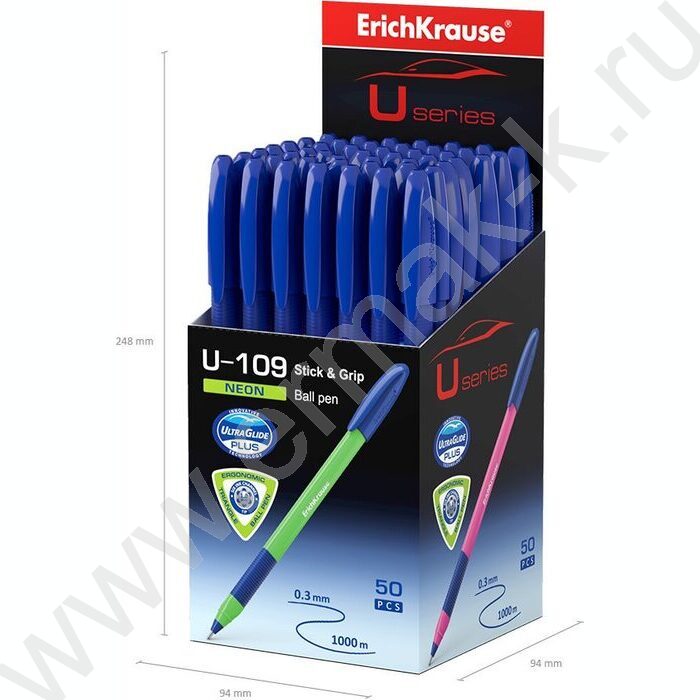 Ручка шар Ultra Glide Technolody U-109 Neon Stick&Grip 1,0мм синяя /форма корпуса - треугольная | Фото 6