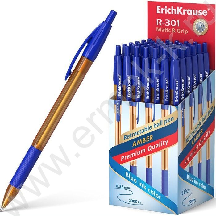 Ручка шар авт R-301 Amber Matic&Grip 0.7мм синяя /корпус янтарный /резиновый держатель | Фото 2
