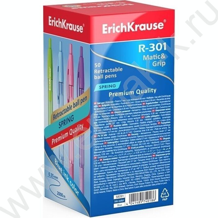 Ручка шар авт R-301 Spring Matic&Grip 0.7мм синяя /корпус ассорти /резиновый держатель | Фото 5