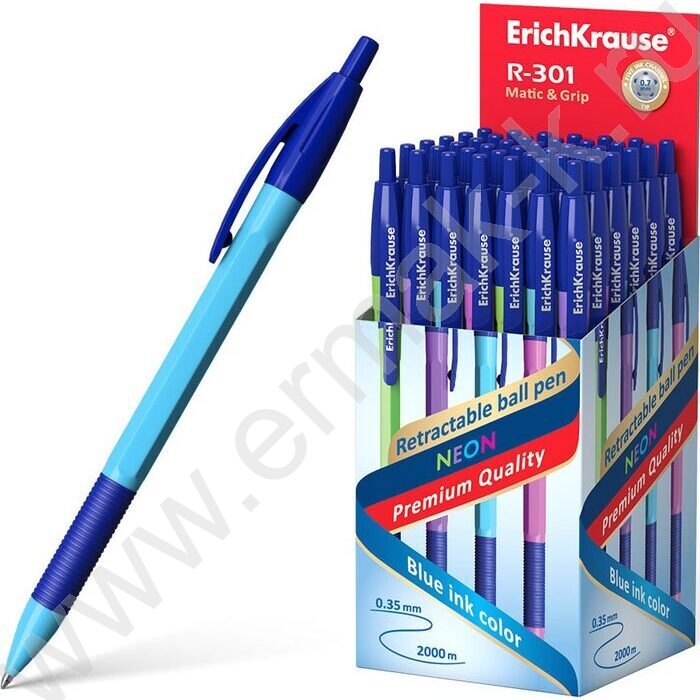 Ручка шар авт R-301 Neon Matic&Grip 0.7мм синяя /корпус ассорти /резиновый держатель | Фото 3
