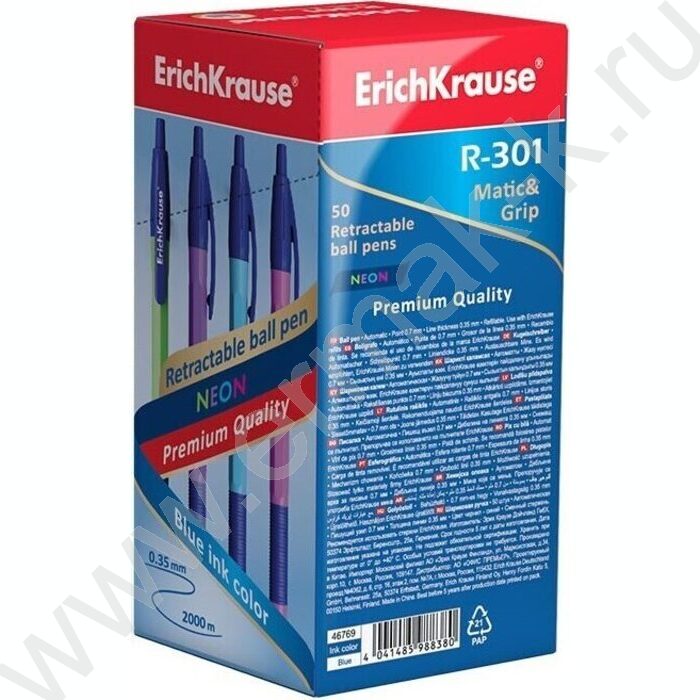 Ручка шар авт R-301 Neon Matic&Grip 0.7мм синяя /корпус ассорти /резиновый держатель | Фото 5