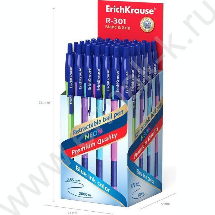 Ручка шар авт R-301 Neon Matic&Grip 0.7мм синяя /корпус ассорти /резиновый держатель | Фото 6