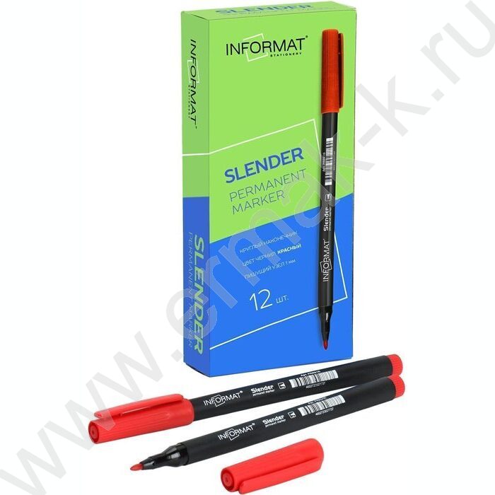 Маркер перм. /красный/ 1мм круг Slender   | Фото 6