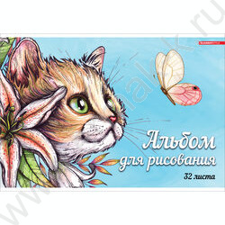 Альбом д/рисования 32л "Кот и бабочка" /твин УФ лак/ | Фото 1