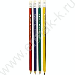 Карандаш пластиковый  с ластиком  HB трехгран.корпус - ассорти, грифель D-2мм, заточенный | Фото 1