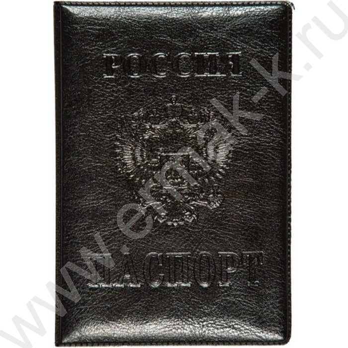 Обложка д/паспорта 9,3x13,3см /глянцевая ПВХ кожа /с конгревным тиснением /черная | Фото 1