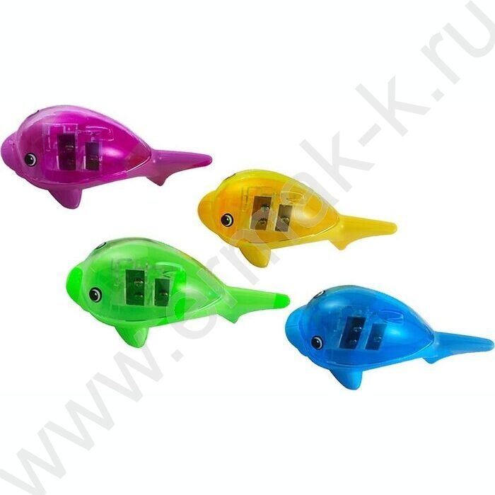 Точилка 2отв. пластик/с контейнером/ Dolphin ассорти | Фото 1