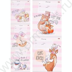 Тетрадь  12л клетка "Очарователные зверушки-2" 5видов | Фото 1