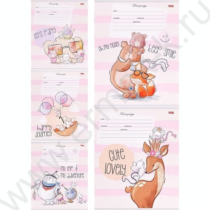 Тетрадь  12л клетка "Очарователные зверушки-2" 5видов | Фото 1