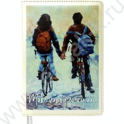 Ежедневник н/дат A5 160л "Couple on bicycles" перламутровый /тв.обл. иск.кожа /2 ляссе | Фото 1