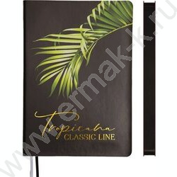Ежедневник н/дат A5 160л "Tropicana" черный с диагон-м рисунком листьев /тв.обл. иск.кожа /2 ляс | Фото 1